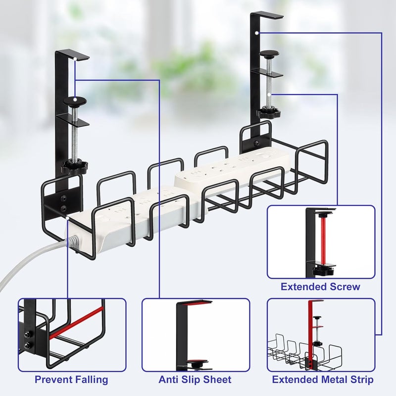 Oneleaf Under Desk Cable Management Tray - No Drill Wire Management Rack for Office, Computer Desk Accessories with Cable Organization - Image 4